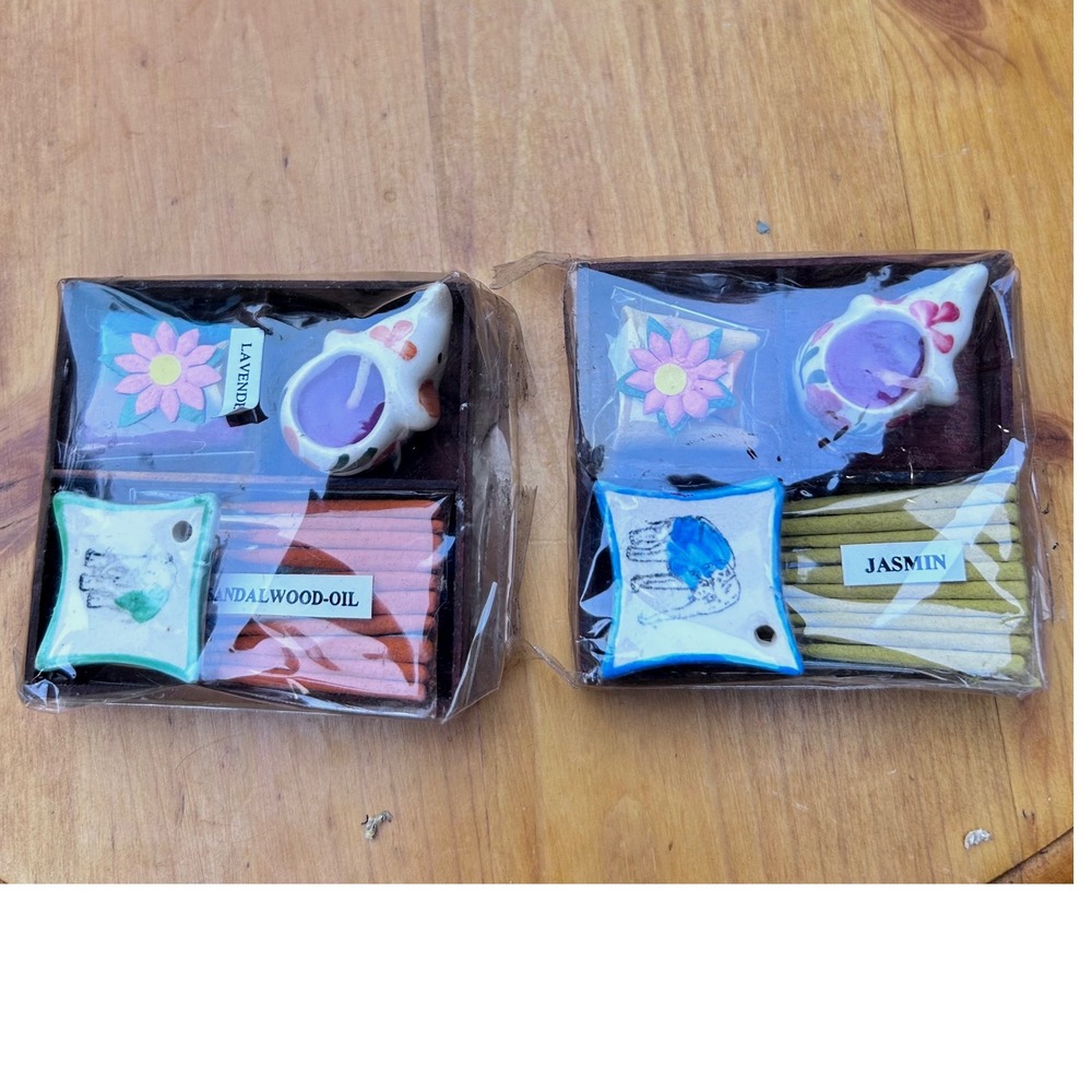 Vintage Miniature Thai Incense 2 Set Elephant Candle Jasmine Sandalwood Lavender